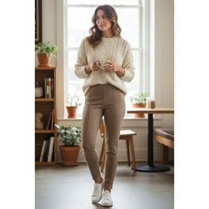 Spanx Faux Suede Leggings Women Taupe Pintuck Seam High Rise Skinny Small